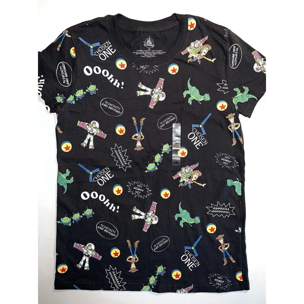 NWT DISNEY SHIRT TOY STORY BUZZ LIGHTYEAR & WOODY BLACK T-SHIRT EXTRA SMALL XS